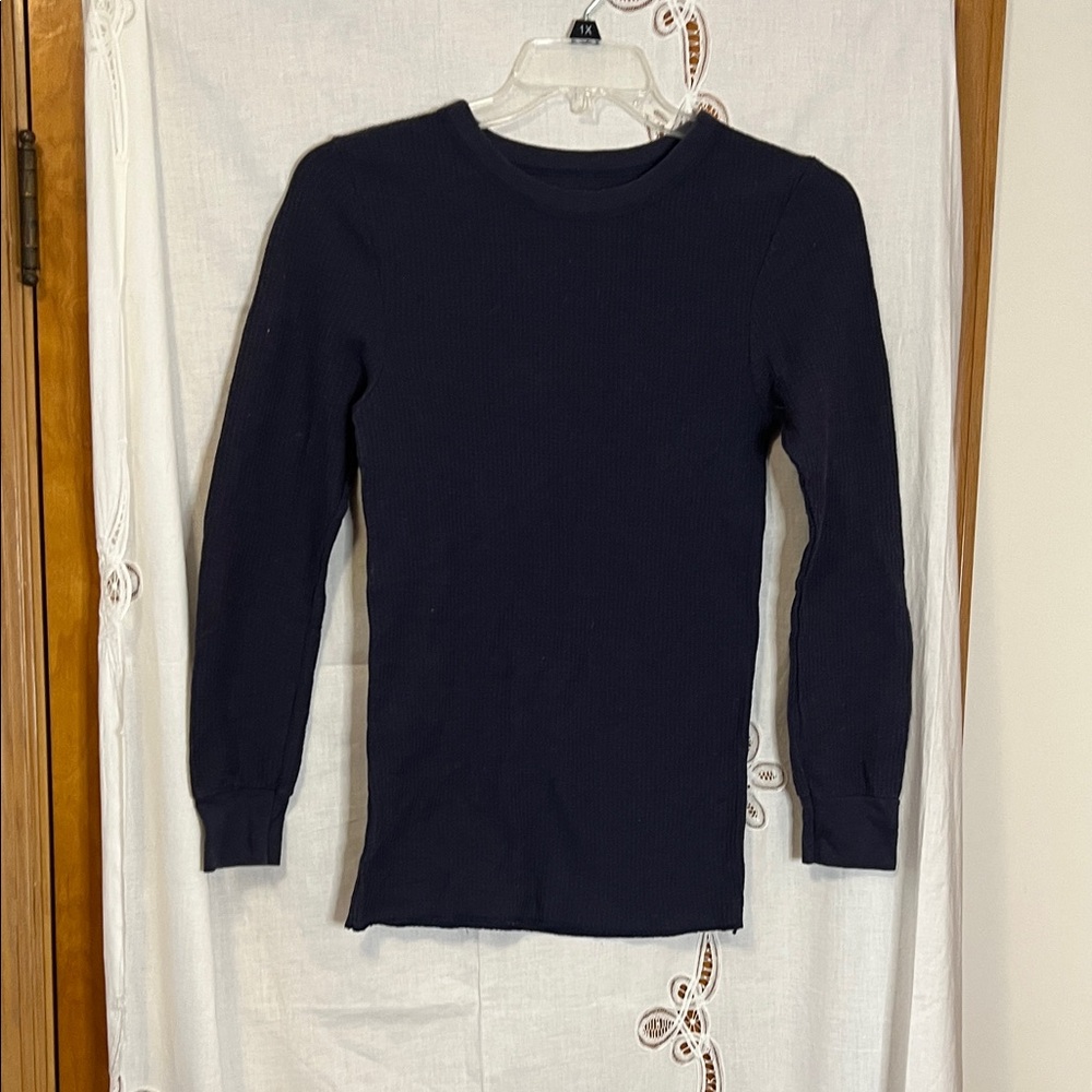 Fruit of the Loom Navy Ribbed Waffle Knit Top M